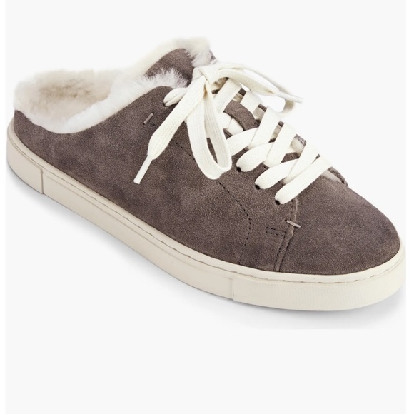 Frye Ivy Genuine Shearling Sneaker Mule gray suede leather Size 8 - Picture 1 of 11